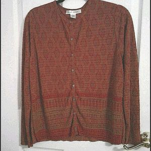 RAFAEL Rust Ribbed Texture Button Down Long Sleeve Cardigan Top L